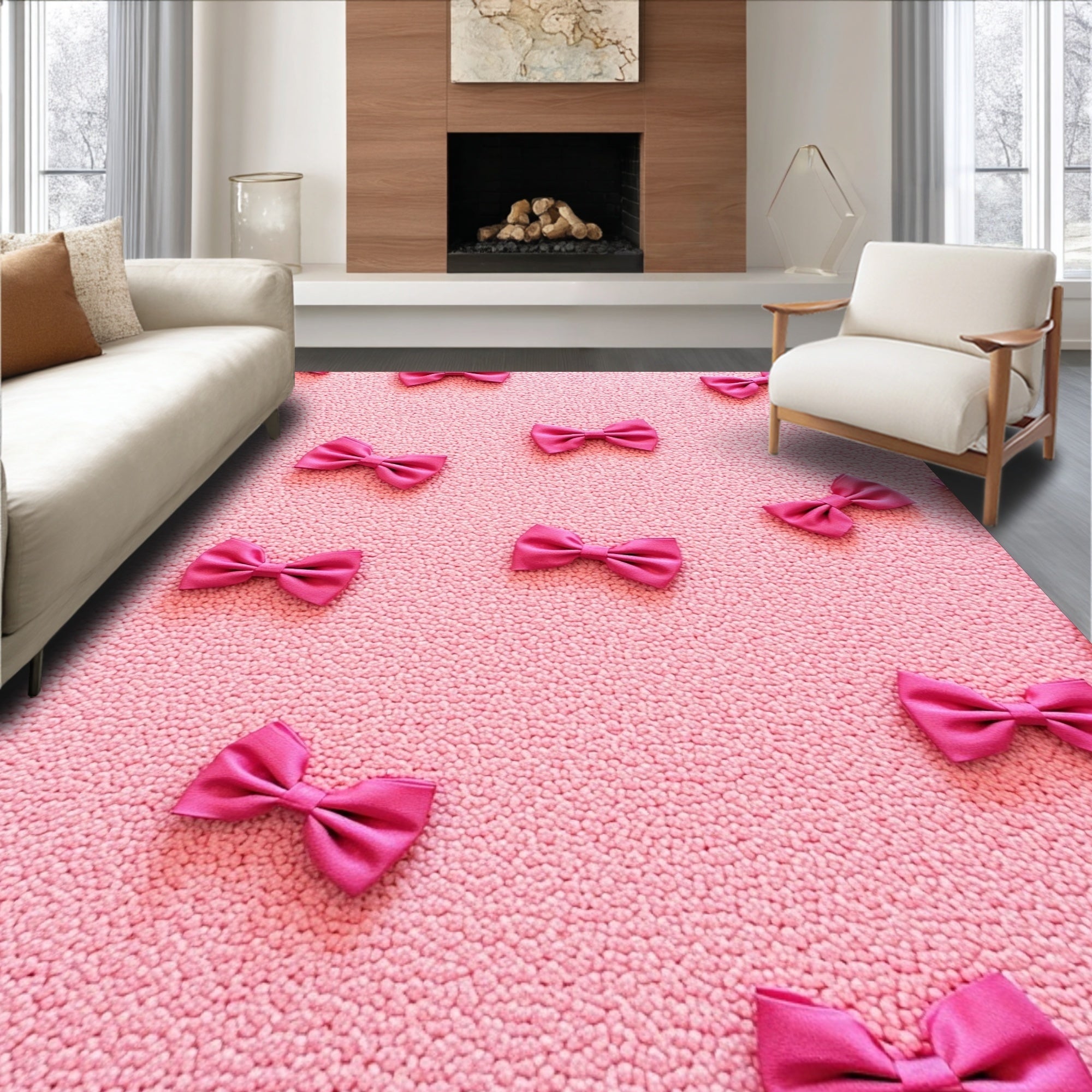 Ultra Soft Area Rug, Non Slip, Stain Resistant, Washable Area Rugs for Living Room, Bedroom, Cute Bow Decor Girl's Bedside Washable Mat(Pink)