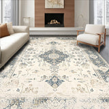 Distressed Oriental Inspired Area with Vintage Beige and Grey Motifs(Beige)