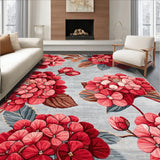 Botanical Hydrangea Bloom Area Rug with Crimson Floral Pattern for Patio(Gray)