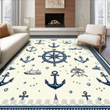 Maritime Voyage Decorative Carpet with Anchor Design for Indoor Spaces(Blue)