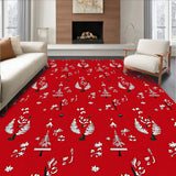 Festive Pine Tree Snowflake Half Moon Doormat Non Slip Semi Circle(Red)