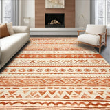 Boho Inspired Beige Runner With Artisanal Tribal Geometric Design(Orange)