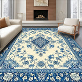 Coastal Blue Beige Medallion Area Ornate Floral Design(Blue)