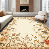 Botanical Scrollwork Transitional Floor Cover with Floral Accents(Beige)