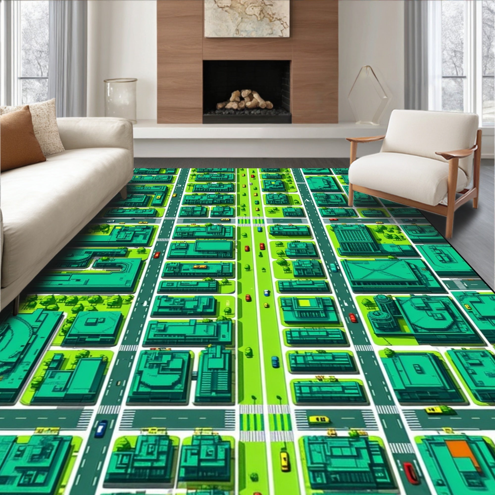 Colorful Car Track Nursery with Friction Vehicles(Green) - ODIKA