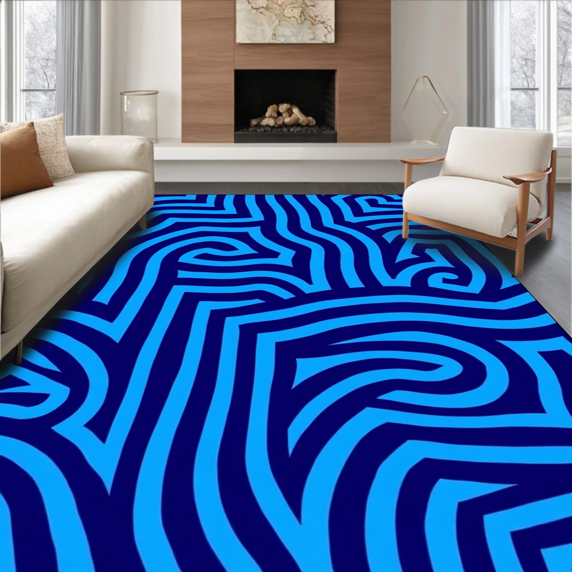 Modern Interlocking Maze with Bold Abstract Lines and Artistic Gradients (Blue) - ODIKA