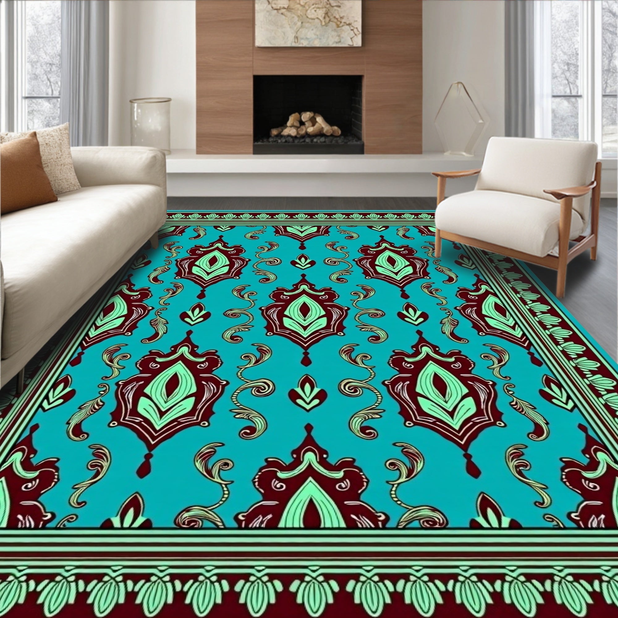 Intricate Paisley Teardrop Low Pile with Swirling Motifs (Turquoise) - ODIKA