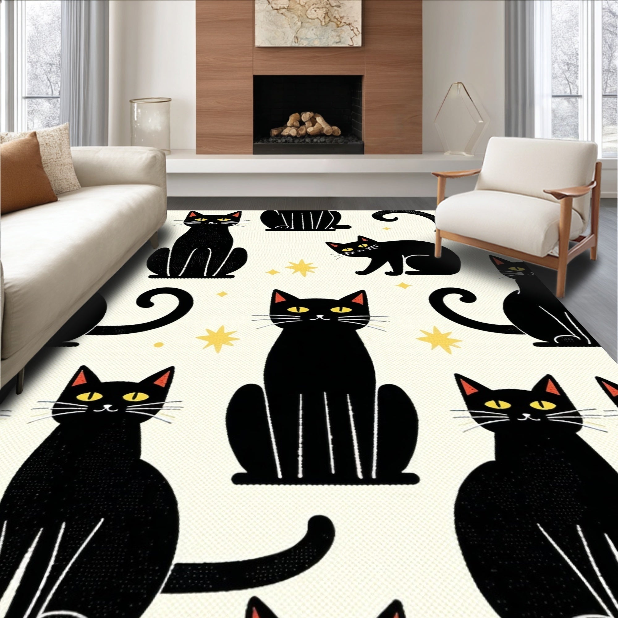 Ultra Soft Area Rug, Non Slip, Stain Resistant, Washable Area Rugs for Living Room, Bedroom, Soft Black Cat Bedroom Accent Doormat(Black)