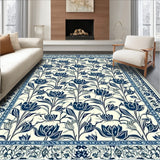 Handcrafted Beige & Indigo Tulip Area(Blue)
