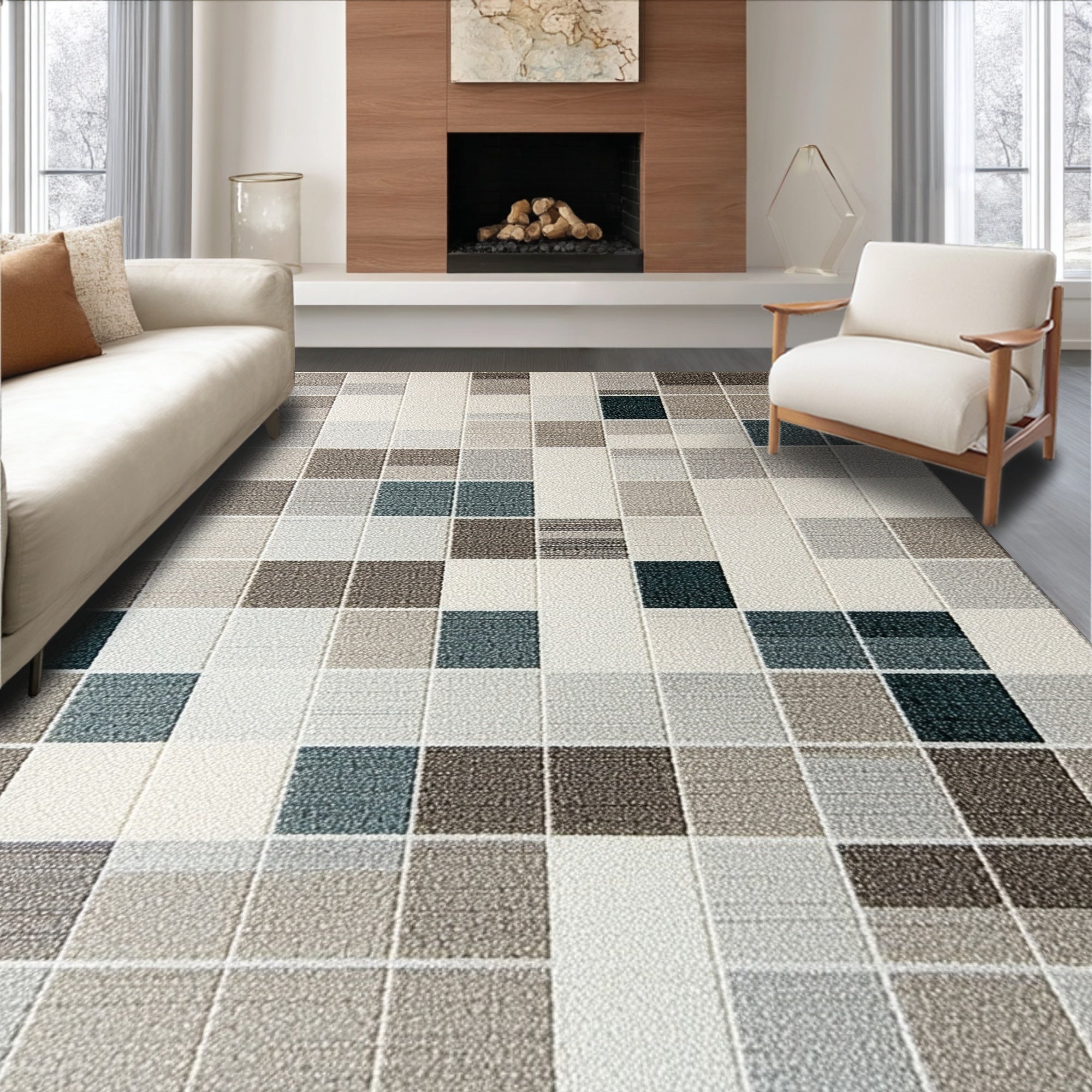 Ultra Soft Area Rug, Non Slip, Stain Resistant, Washable Area Rugs for Living Room, Bedroom, Non-Slip Low Pile Rug for Pet-Friendly Dining Spaces(Beige)