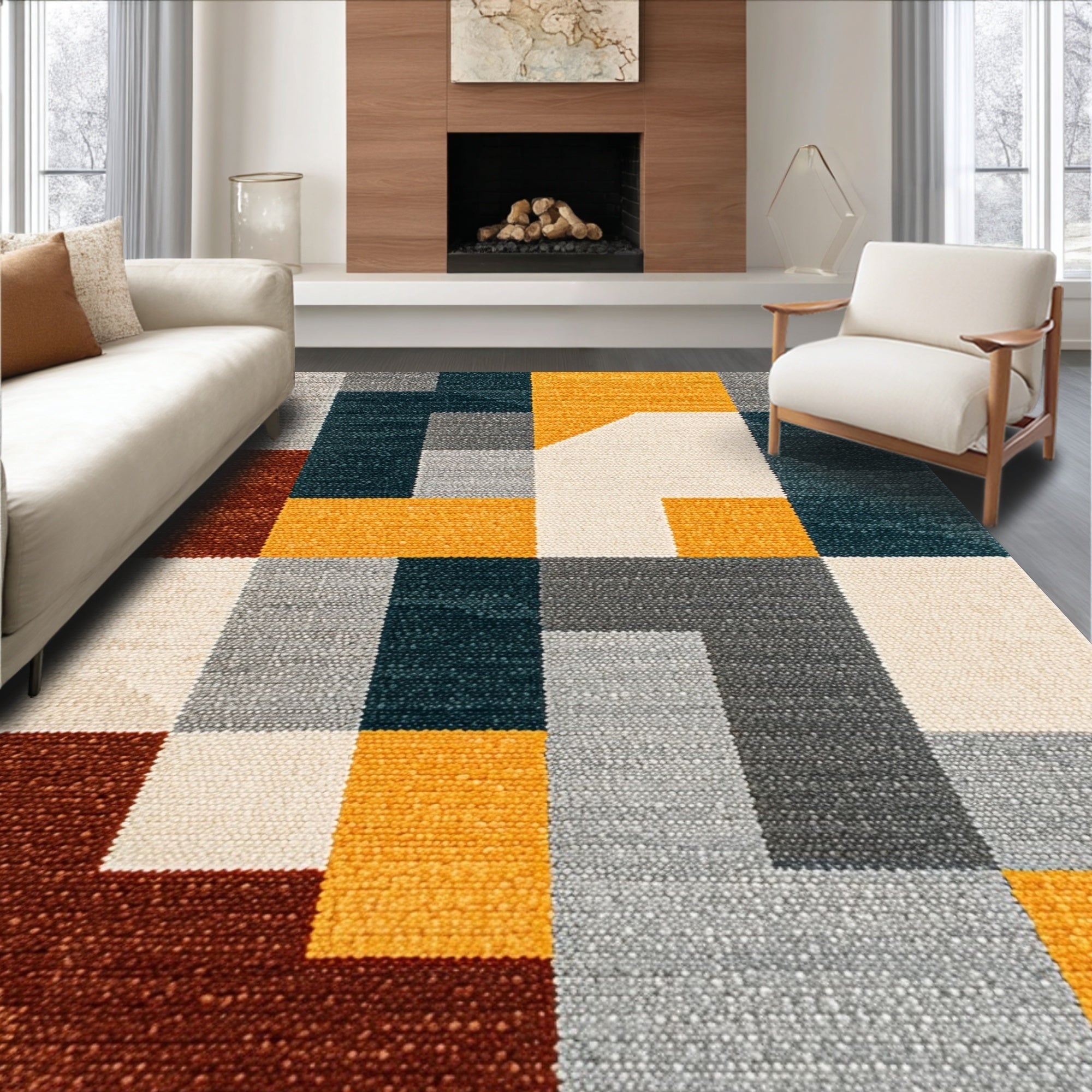 Ultra Soft Area Rug, Non Slip, Stain Resistant, Washable Area Rugs for Living Room, Bedroom, Stylish Minimalist Geometric Carpet for Open Space Interiors(Gray)