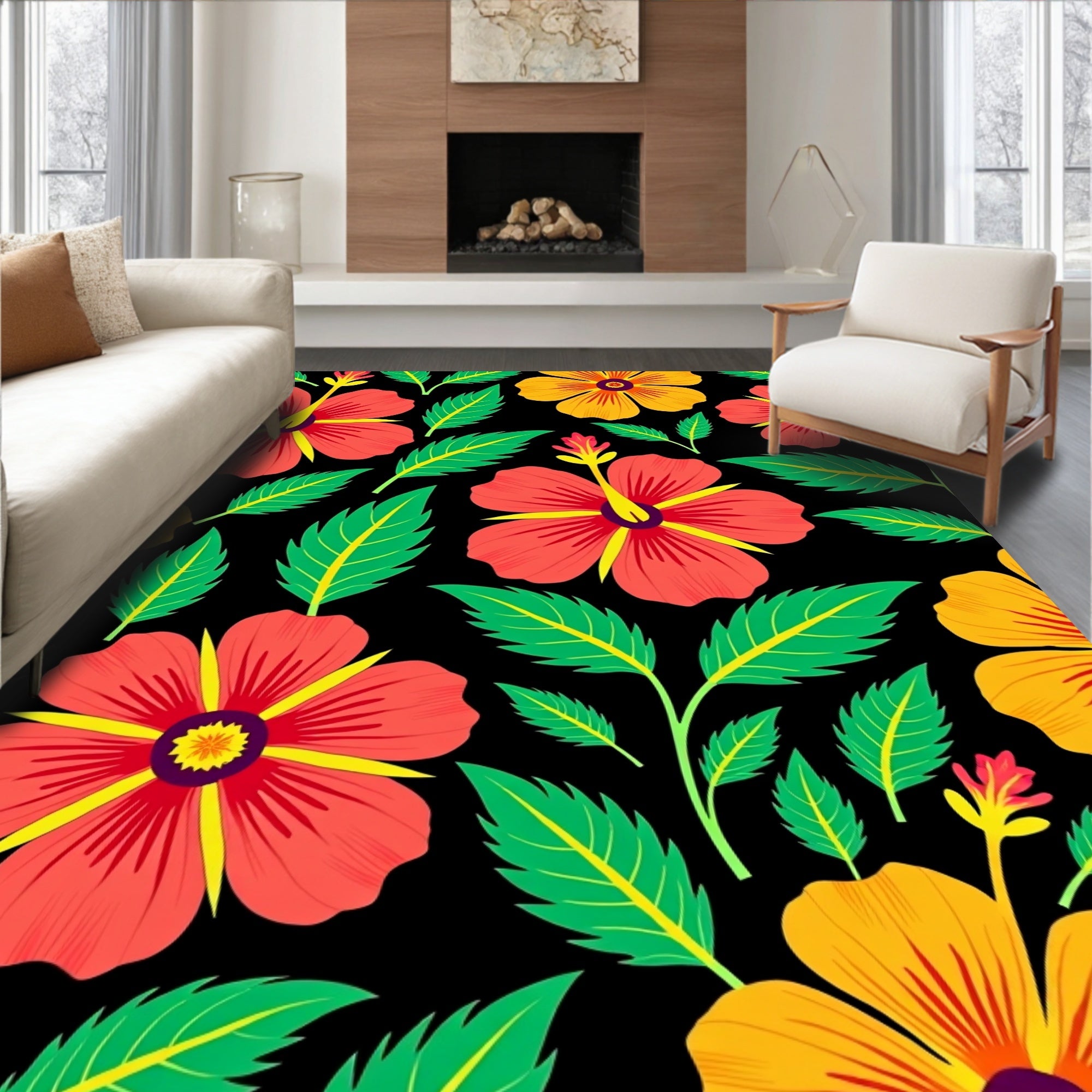 Exotic Hibiscus Garden with Blooming Floral Design (Red) - ODIKA