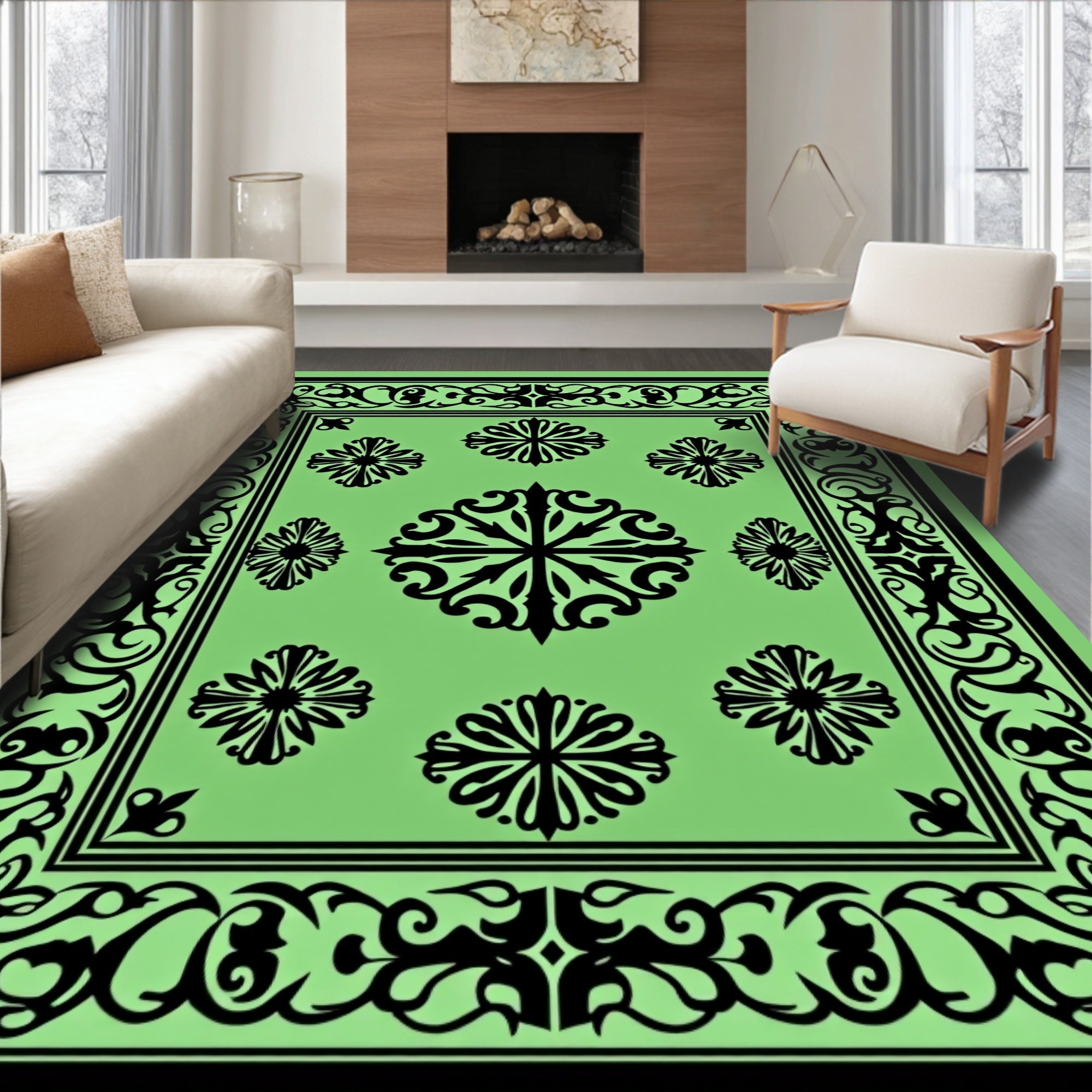 Luxurious Damask Scrollwork Floral Medallion Symphony (Green) - ODIKA