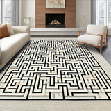 Nordic Modern Geo Maze Area with Contrasting Monochrome Lattice Motifs(Beige)