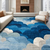 Indigo Whisper Beige Swirls Decorative Floor(Blue)