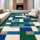 Stylized Geometric Plaid in Blue Green and Beige with Non Uniform Squares(Blue)