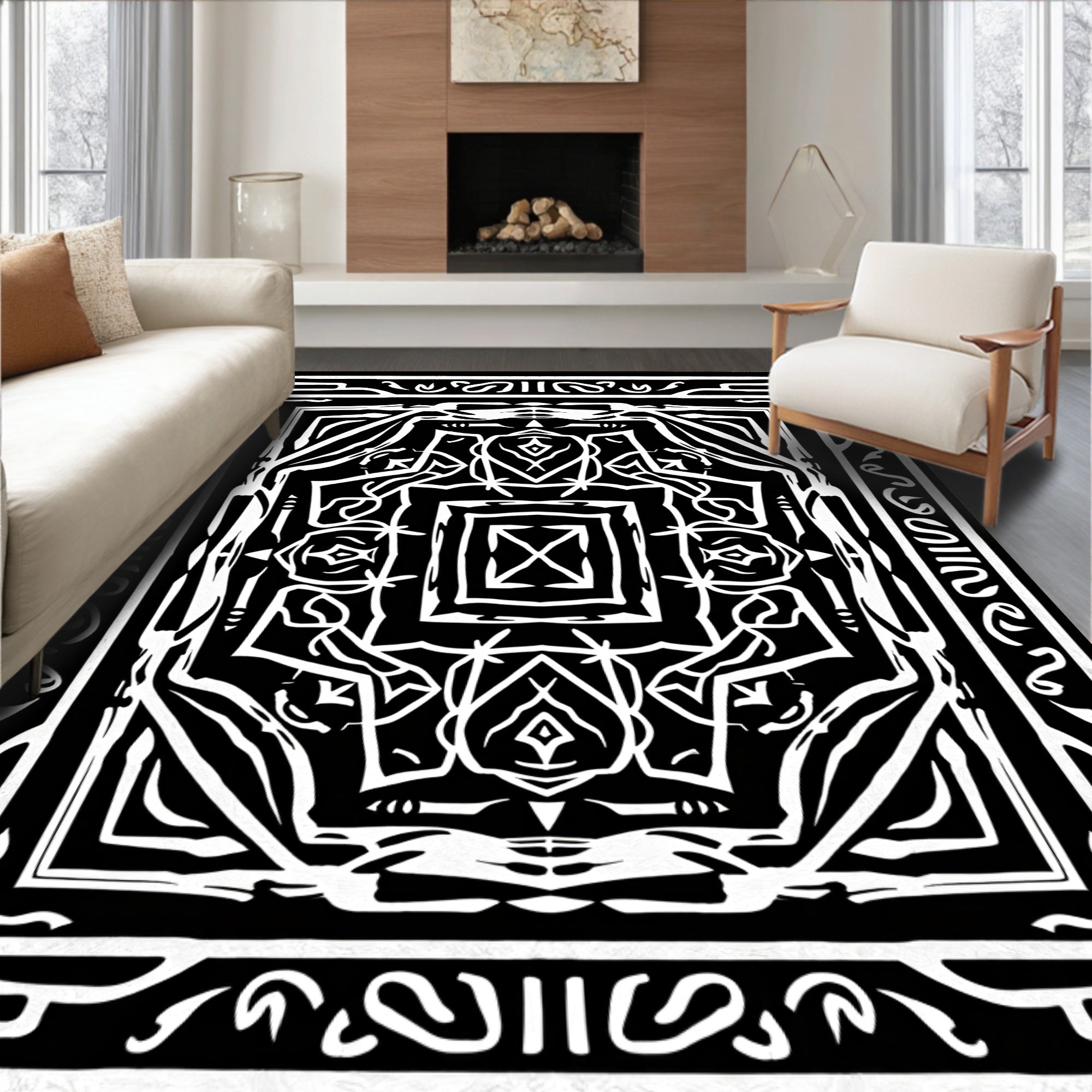 Abstract Brushstroke Labyrinth with Ombre Transitions (Black) - ODIKA