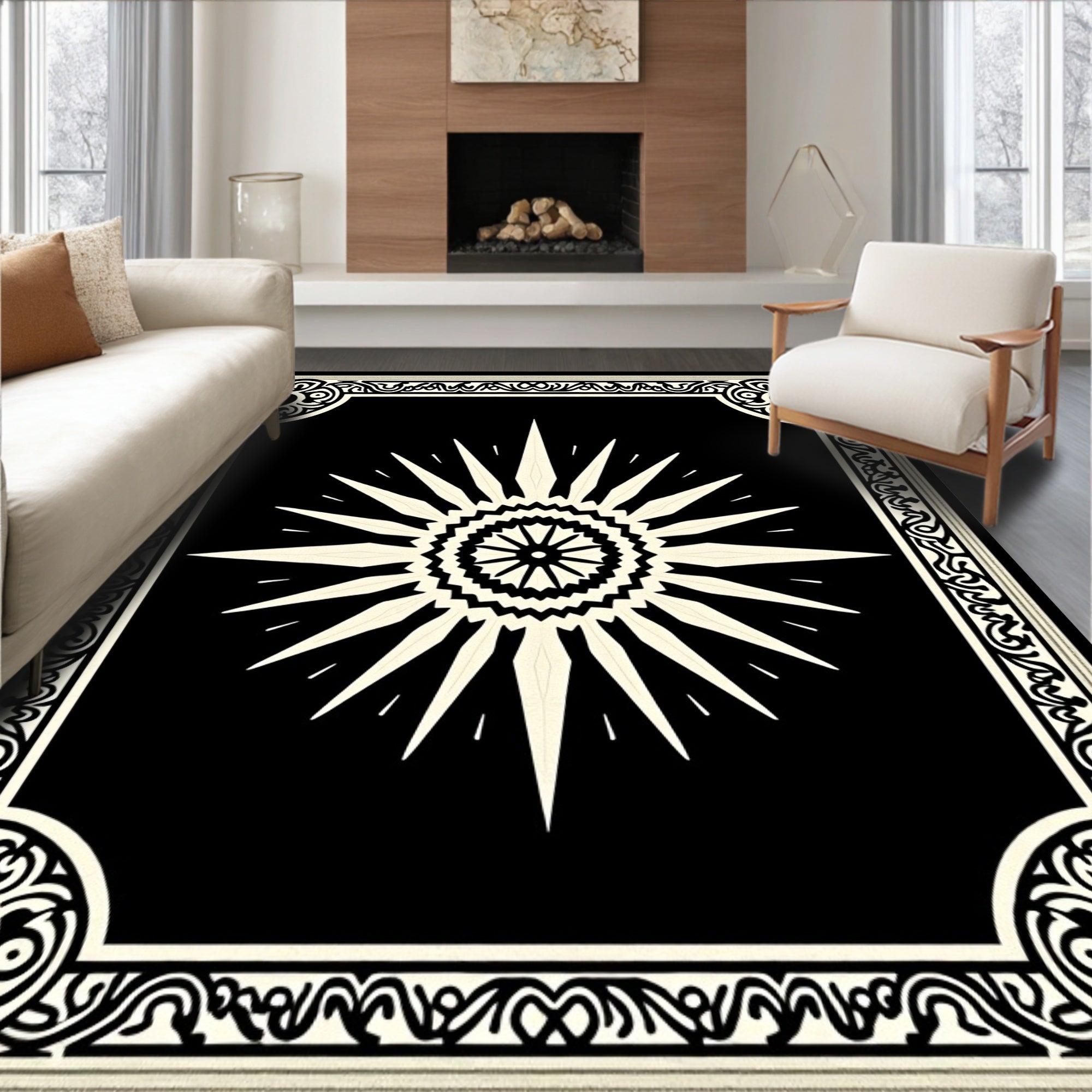 Burst with Radiating Starburst and Paisley Border (Black) - ODIKA