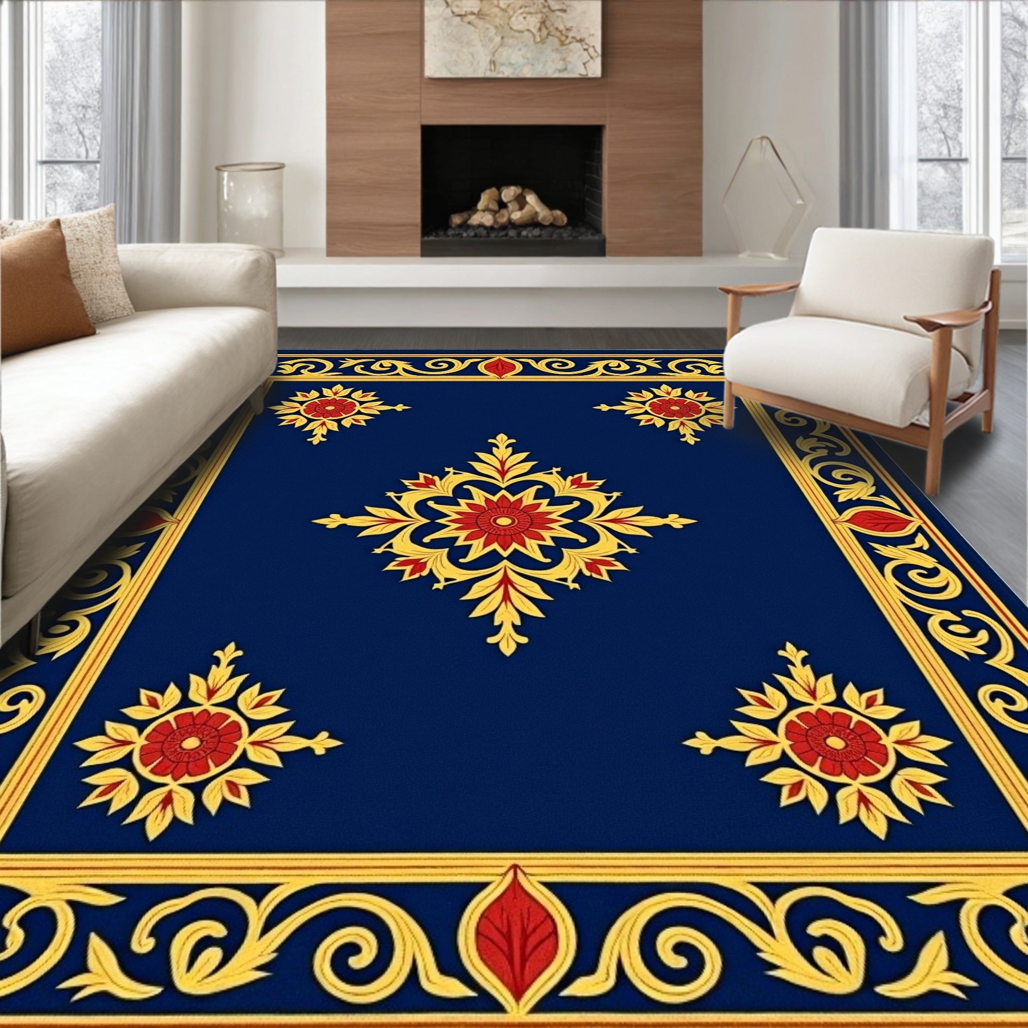 Floral with Twisting Leafwork Borders (Blue) - ODIKA