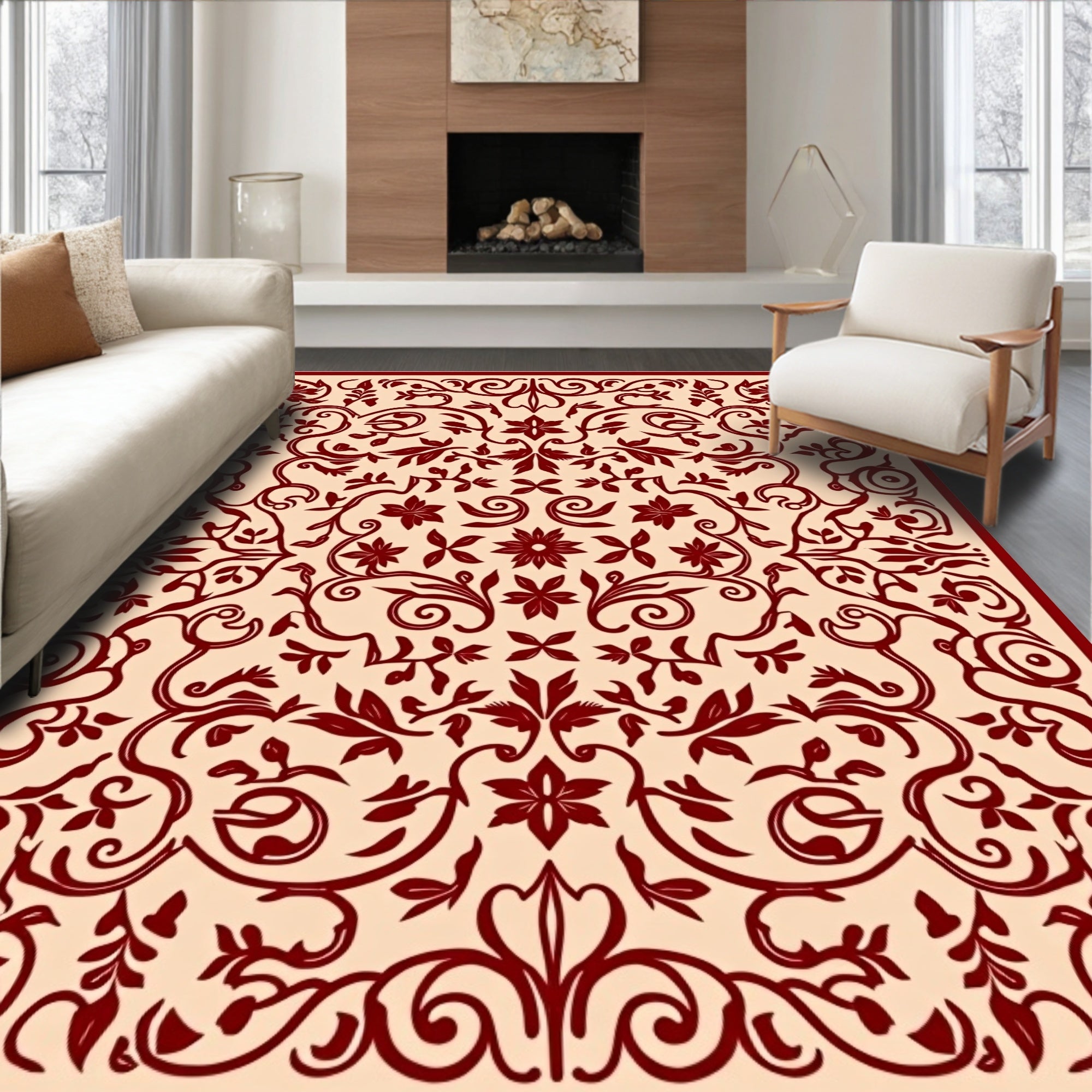 Timeless Worn In Floral Scroll with Delicate Interwoven Leaf Designs (Beige) - ODIKA