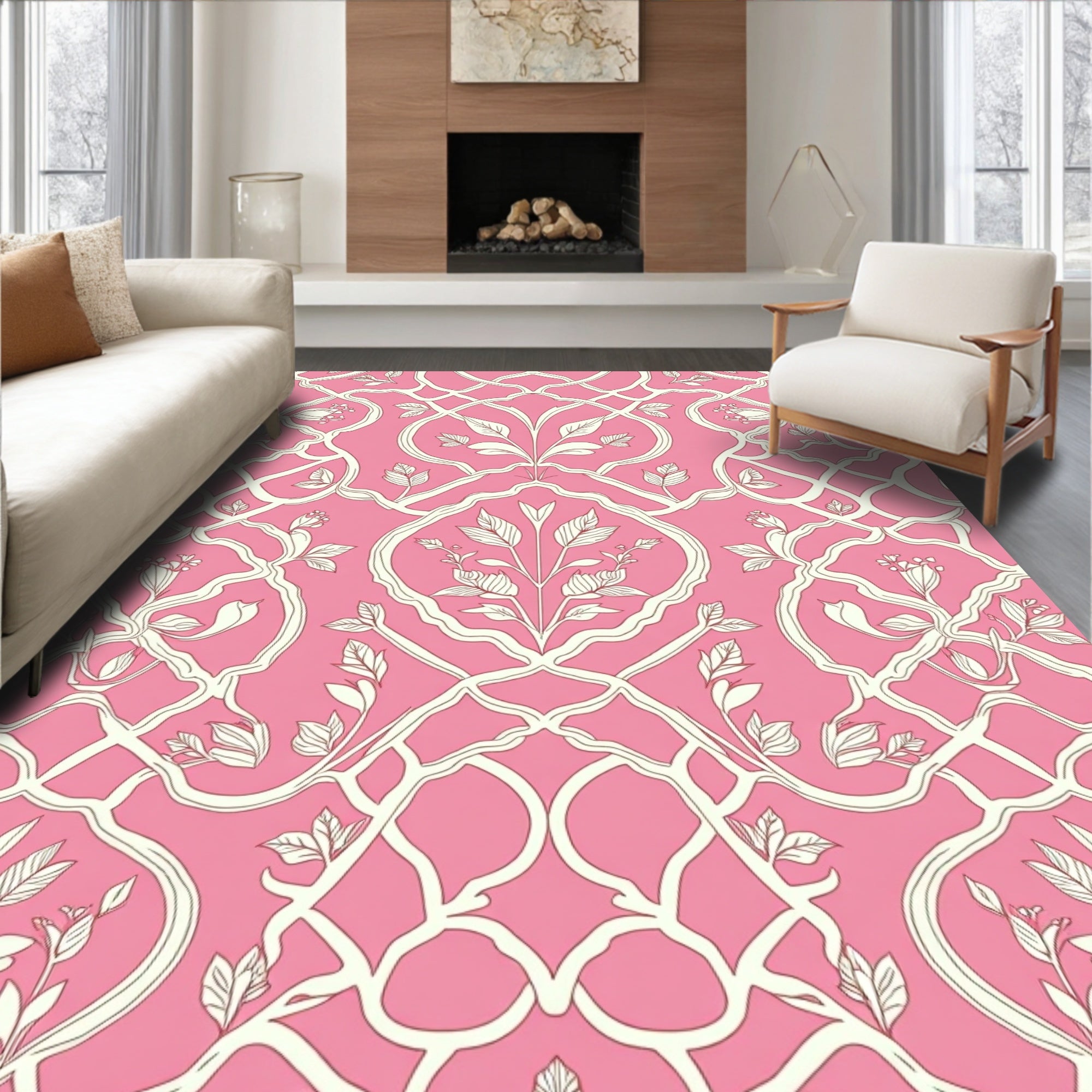 Ornamental Lattice Featuring Distressed Botanical Embellishments (Pink) - ODIKA