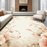 Beige Floral Patterned Area Runner with Non Slip Ultra Design(Beige)