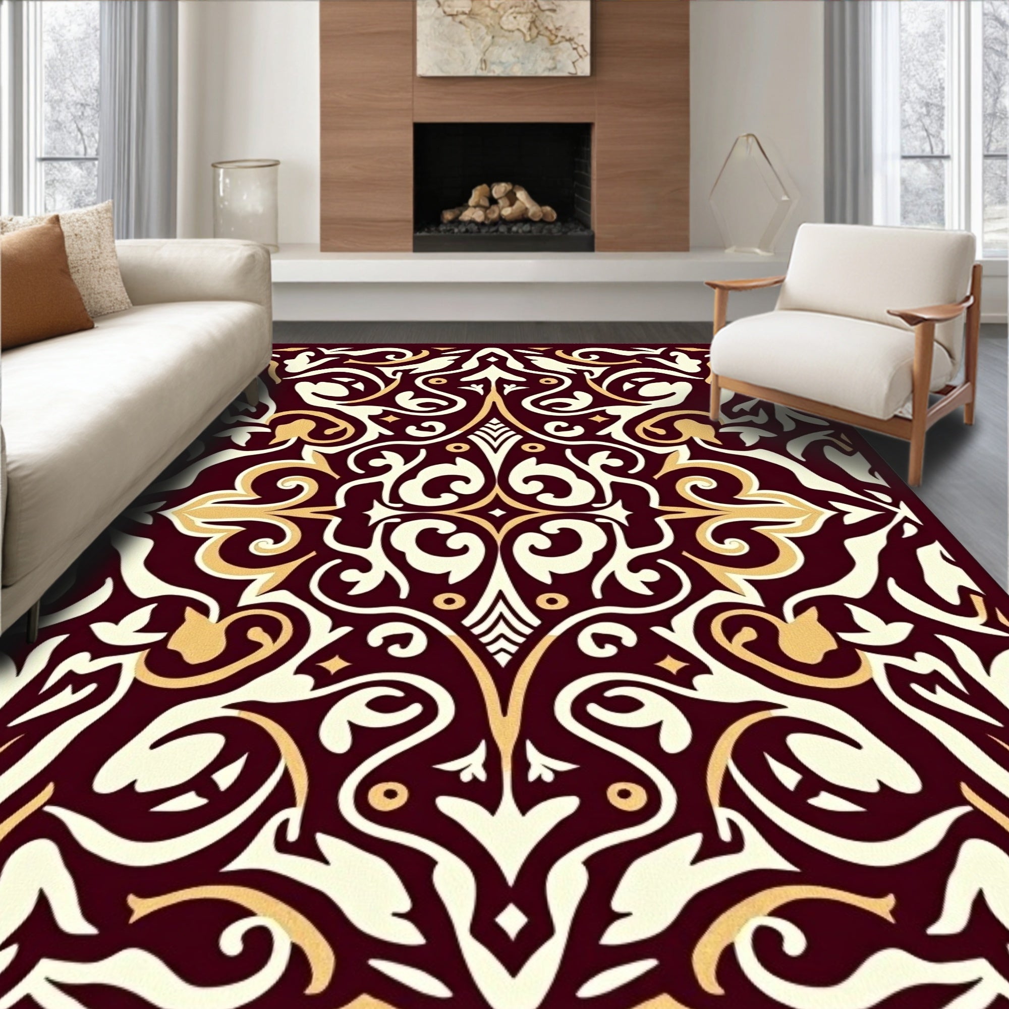 Art Nouveau Swirling Floral with Stylized Leaf Accents (Ivory) - ODIKA