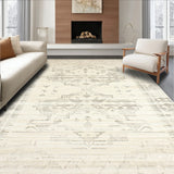 Contemporary Distressed Beige Showcasing Unique Geometric Designs(Beige)
