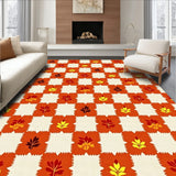 Harvest Checkerboard Decorative Floor with Autumn Motifs(Orange)