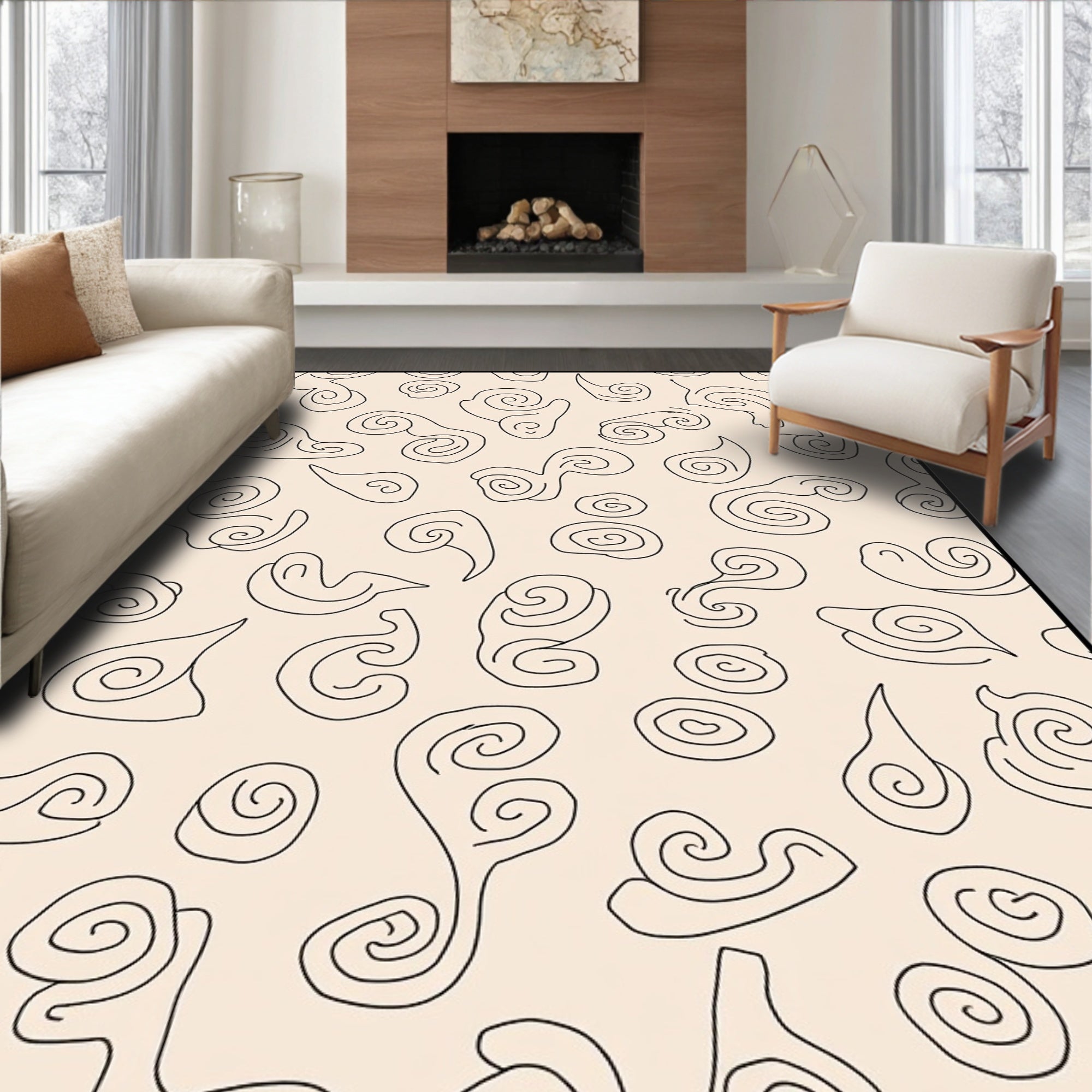 Modern Interlocking Dots and Swirl Composition with Subtle Contrast (Beige) - ODIKA