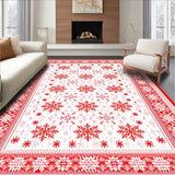 Charming Snowflake Design Area Rug with Textured Red and White Patterns(Red)