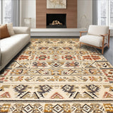 Sedona Tribal Abstract Area with Geometric Border Design(Beige)