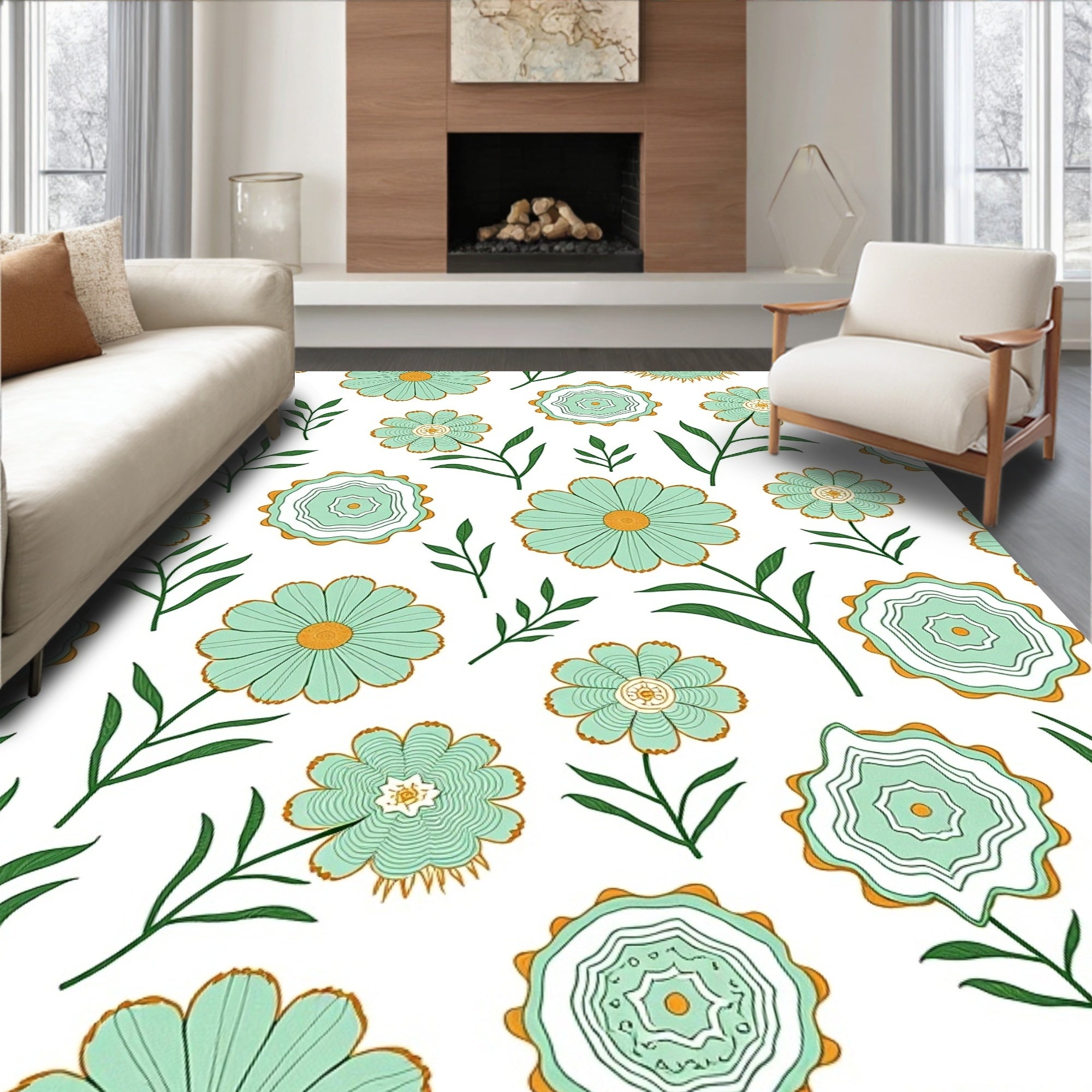Intricate Botanical Scrollwork with Stylized Floral Accents (Green) - ODIKA