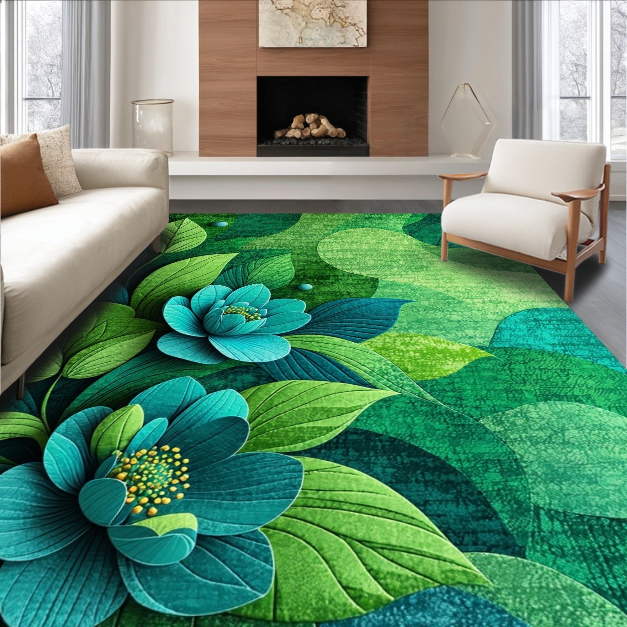 Ultra Soft Area Rug, Non Slip, Stain Resistant, Washable Area Rugs for Living Room, Bedroom, Wildflower Non-Skid Laundry Room Runner Rug(Green)