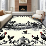 Artisan Crafted Countryside Rooster Toile Circular Statement(Black)
