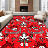 Festive Santa Sleigh and Pine Tree Motif with Snowflake Accents(Red)
