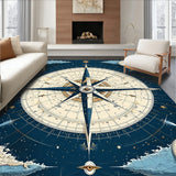 Nautical Compass Rose Half Round Area Rug Coastal Decor(Blue)