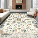 Distressed Oriental Area Featuring Beige and Subtle Grey Motifs(White)