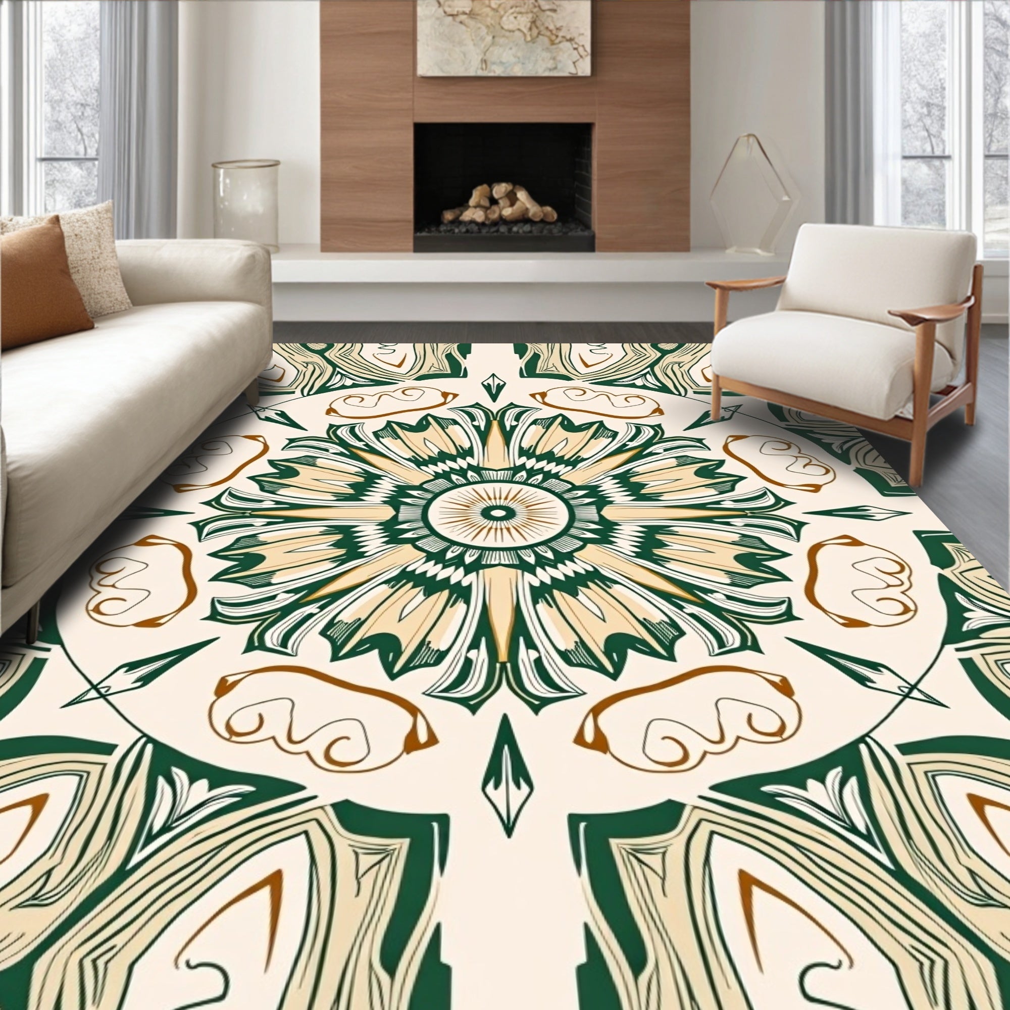 Bloom Motif with Petal Layers and Intricate Curved Lines (Beige) - ODIKA