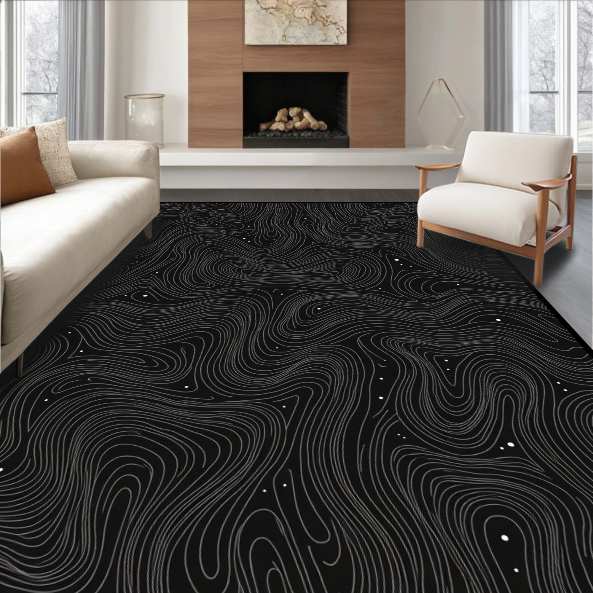 Modern Maze Motif with Abstract Wave and Dotted Overlay (Black) - ODIKA