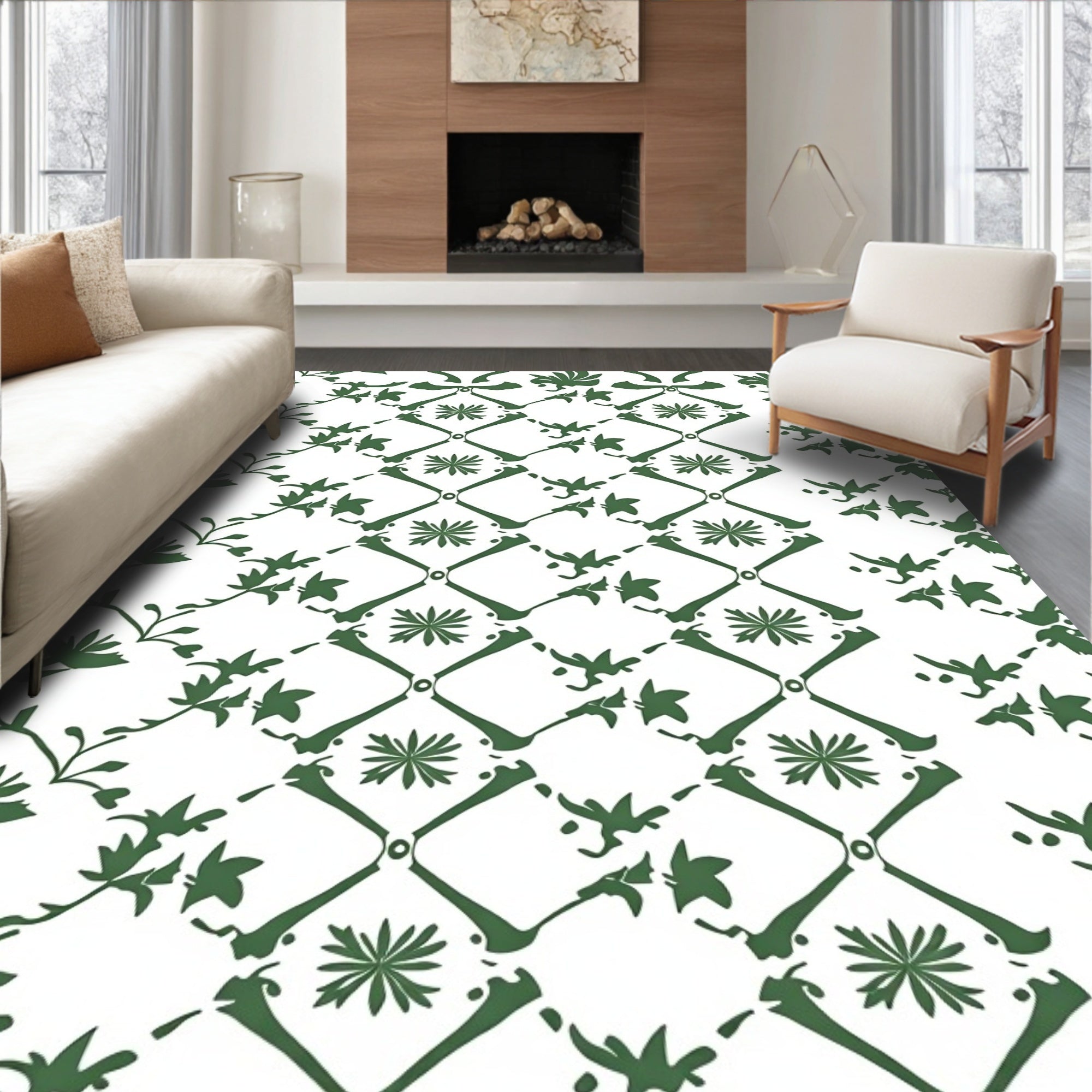 Lattice Rubber Backed Floor with Trellis Motif (Green) - ODIKA