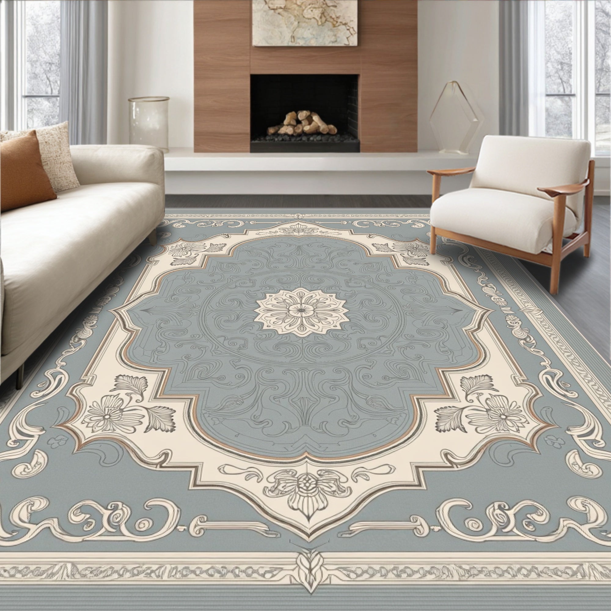 Vintage Medallion Scrollwork with Faded Filigree Floral Motifs (Gray) - ODIKA