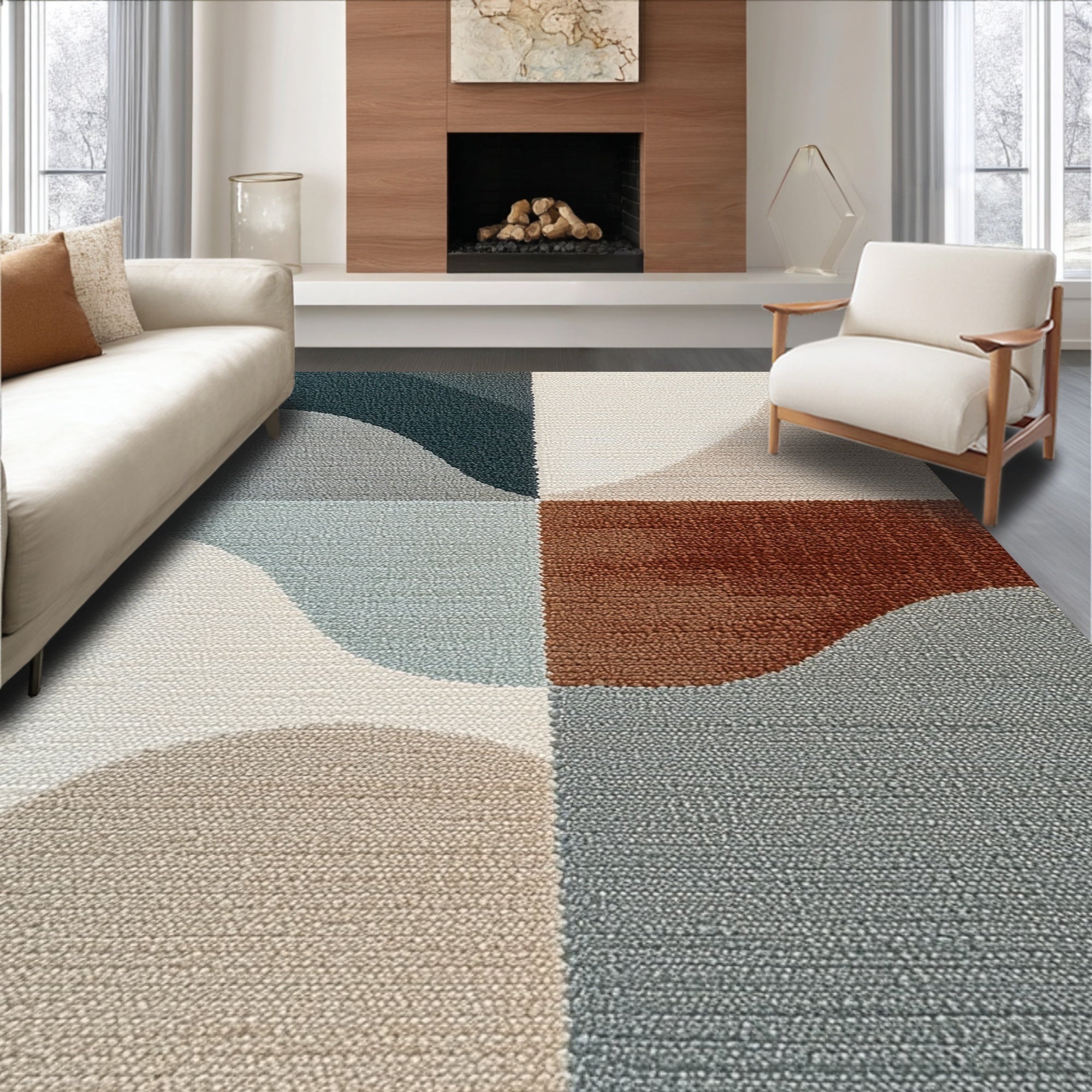 Ultra Soft Area Rug, Non Slip, Stain Resistant, Washable Area Rugs for Living Room, Bedroom, Modern Grey Brown Carpet for Home Office and Bedroom(Beige)