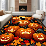 Mystical Pumpkin Harvest Rug Black Cat Autumn Carpet Entrance Decor(Orange)