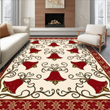 Holiday Chime Motif Featuring Stylized Bells And Curving Vine Embellishments(Red)