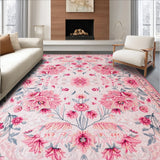 Ultra Soft Area Rug, Non Slip, Stain Resistant, Washable Area Rugs for Living Room, Bedroom, Boho Pastel Floral Kids Room Washable Rug(Pink)