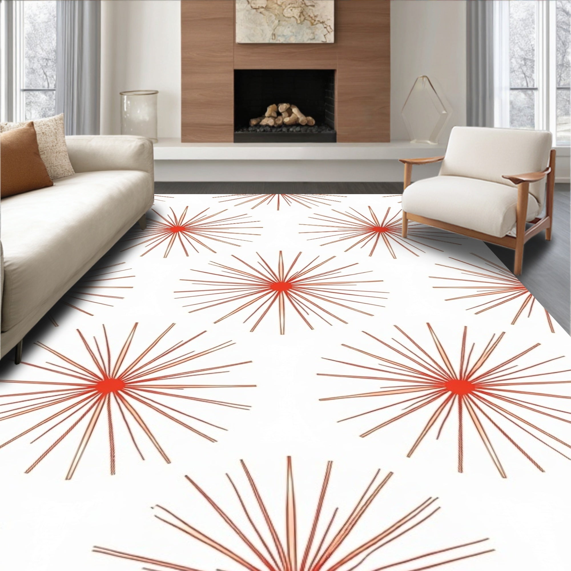 Crystalline Burst Motifs Radiating Sparkle Effects Contemporary Art (White) - ODIKA