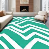Chevron Zigzag Striped Floor with Contemporary Wave Design(Teal)