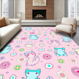 Playful Kitten Doodle Patchwork Featuring Floral and Paw Imprints(Pink)