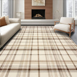 Chic Geometric Area With Modern Plaid Design In Beige And Cream(Beige)